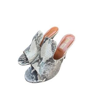 PARIS TEXAS Metallic Snakeskin effect High Heel Mules 37.5